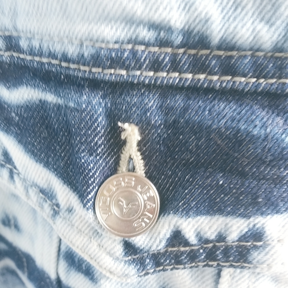 Vigoss L Y2K Blue Distressed Denim Jeans Crop Jacket - Picture 5 of 10